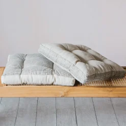 Striped Linen Square Seat Pad with Linen Border