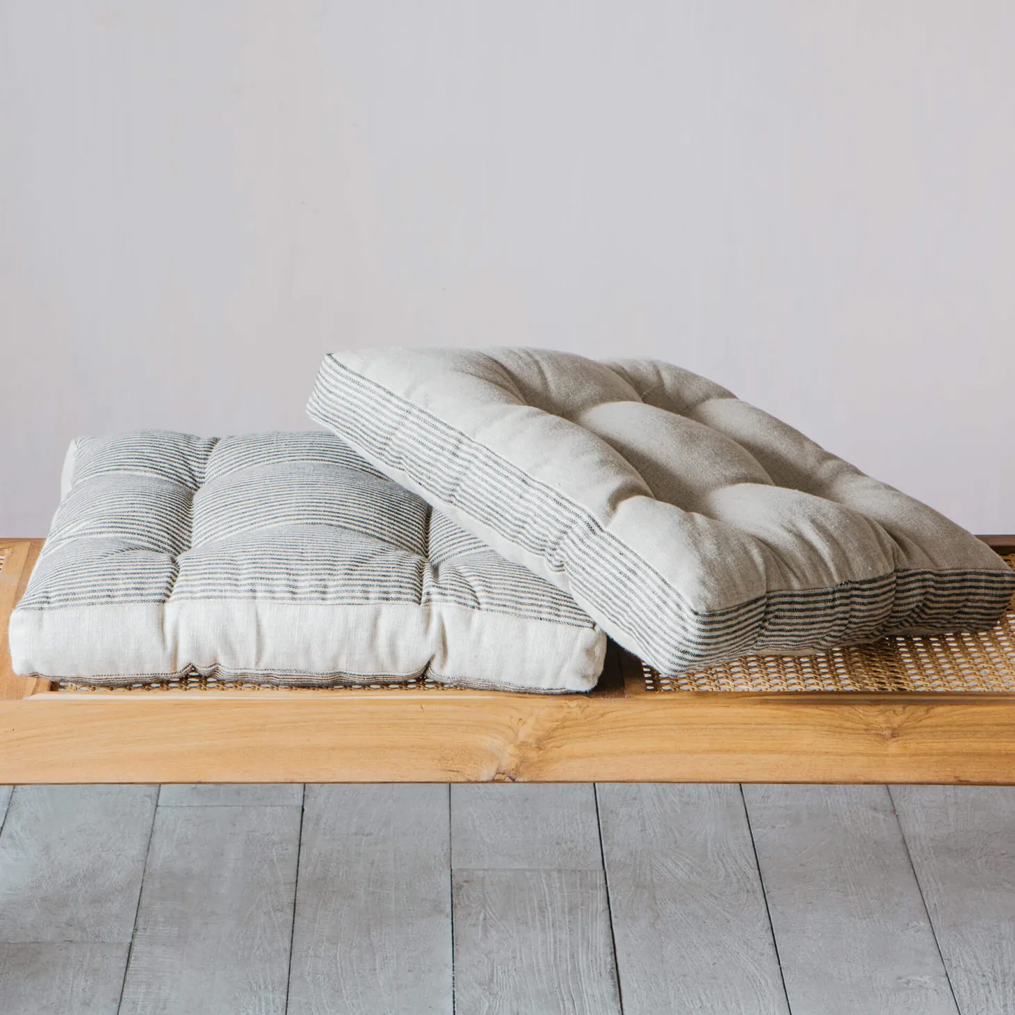 Striped Linen Square Seat Pad with Linen Border