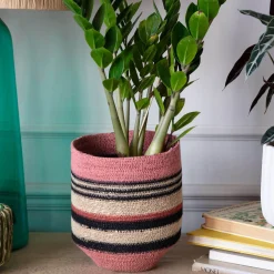 Striped Pink and Black Basket