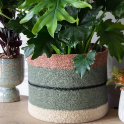 Striped Rust and Green Basket