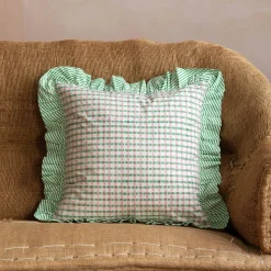 Sundae Green & Pink Frill Square Cushion