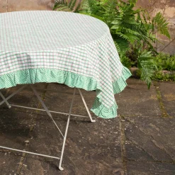 Sundae Green and Pink Block Printed Frill Table Cloths