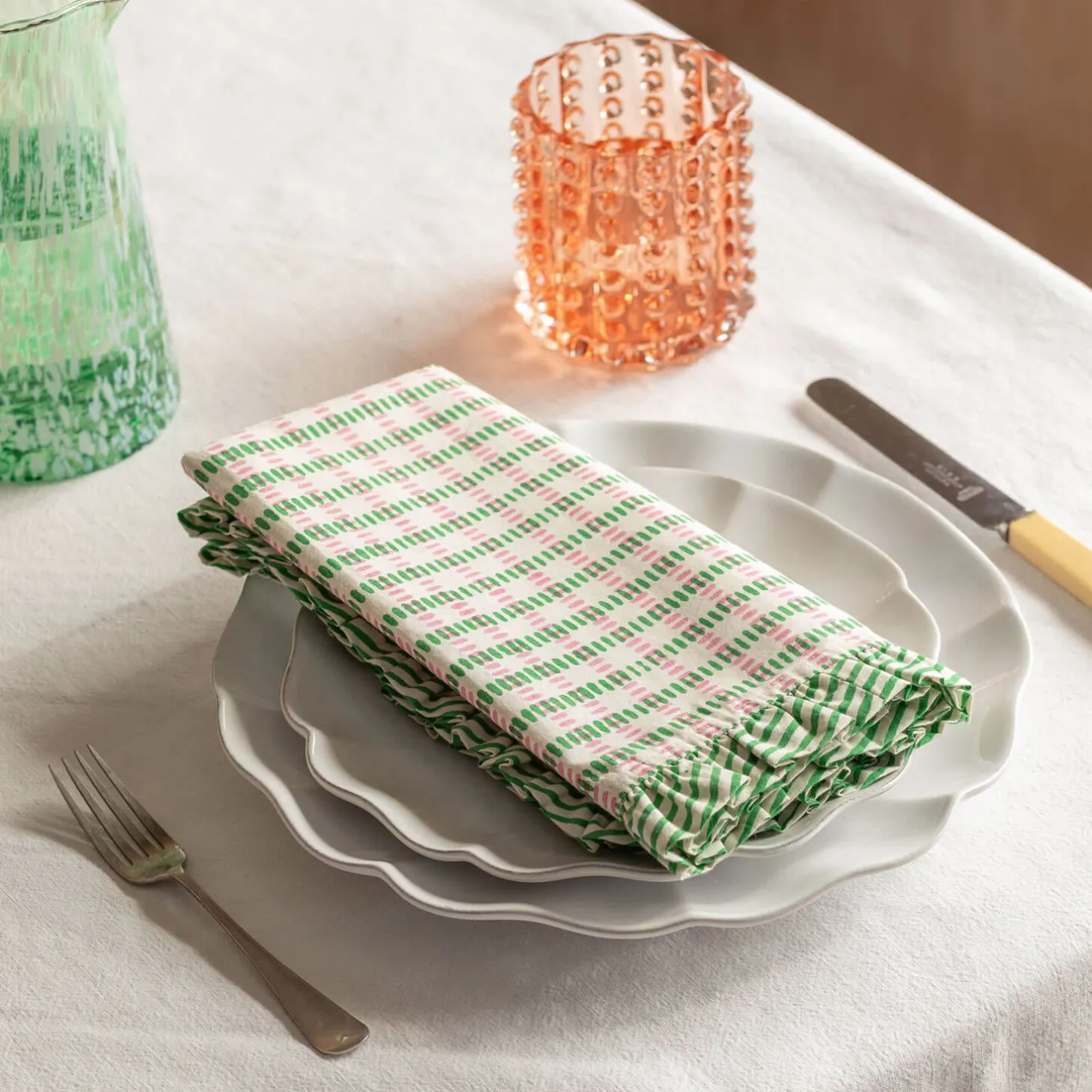 Sundae Green and Pink Frill Napkin