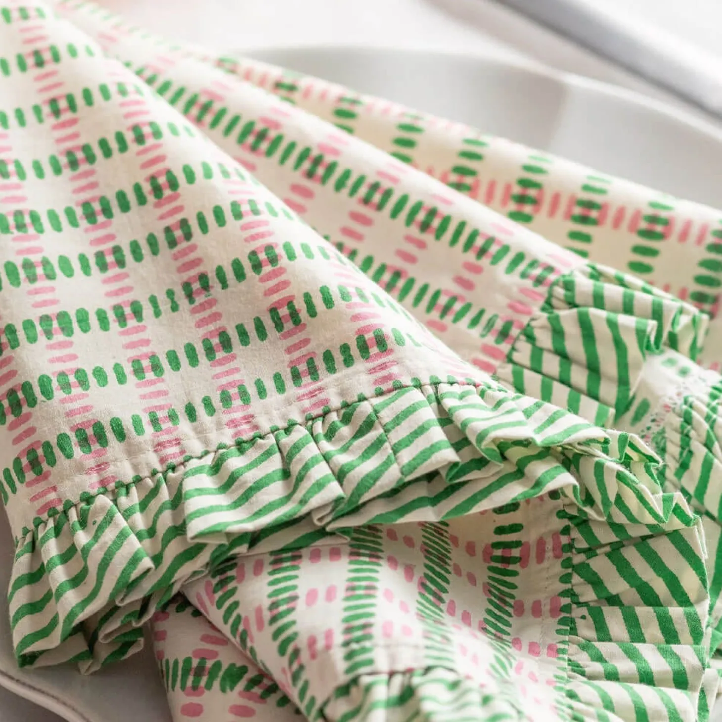 Sundae Green and Pink Frill Napkin