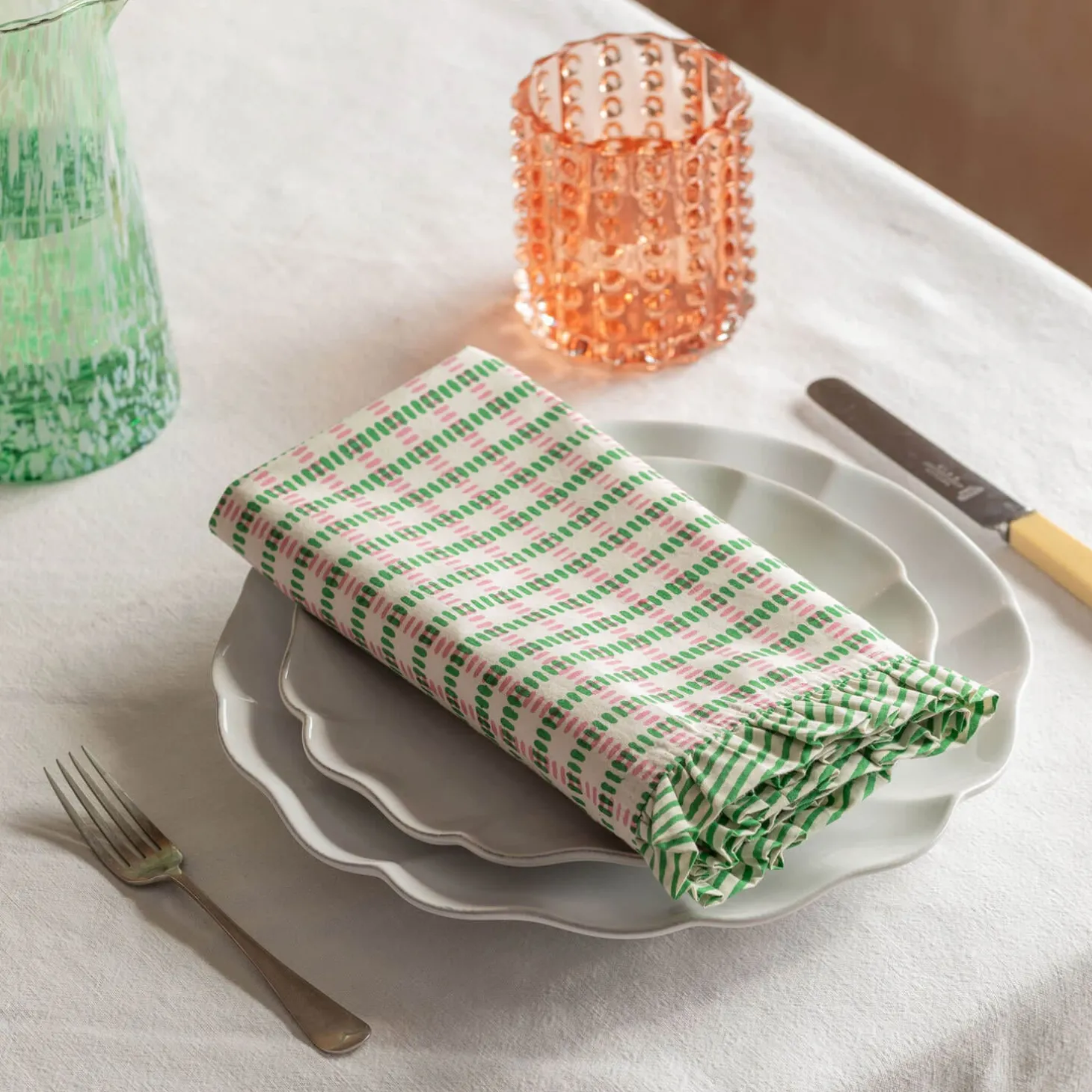Sundae Green and Pink Frill Napkin