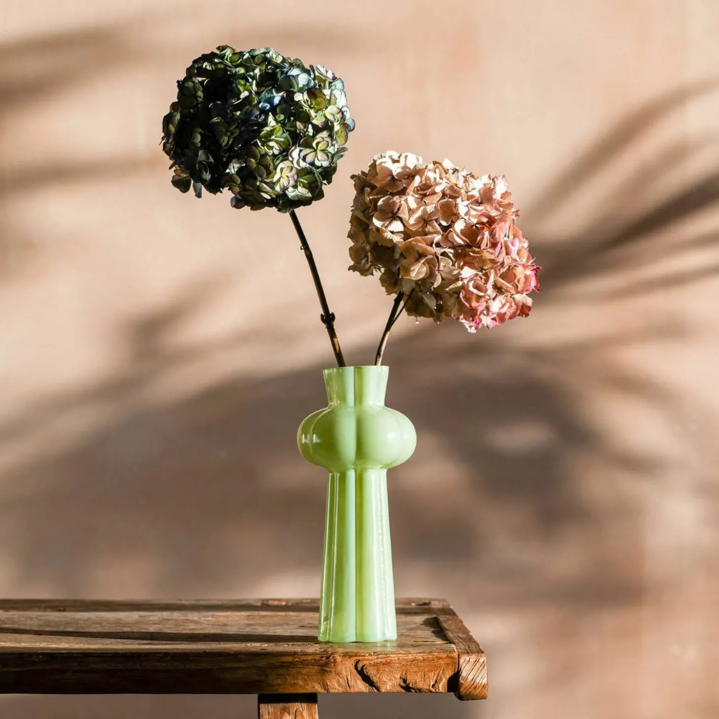 Tall Scalloped Mint Green Glass Vase