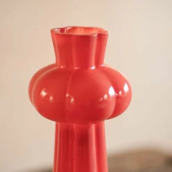 Tall Scalloped Pink Glass Vase