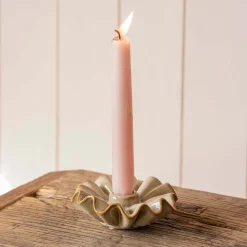Taupe Porcelain Frill Candle Holder