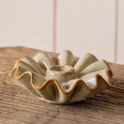 Taupe Porcelain Frill Candle Holder