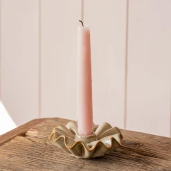 Taupe Porcelain Frill Candle Holder