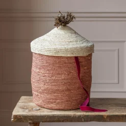 Terracotta Woven Basket with Lid