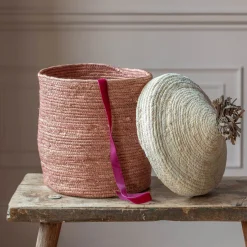 Terracotta Woven Basket with Lid