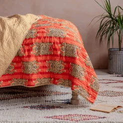 Tiger and Orange Stripe Reversible King Size Quilt