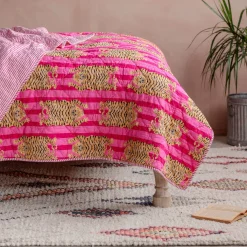 Tiger and Pink Stripe Reversible King Size Quilt