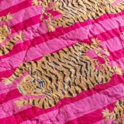 Tiger and Pink Stripe Reversible King Size Quilt