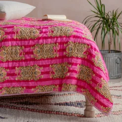 Tiger and Pink Stripe Reversible King Size Quilt