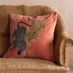 Tiger Embroidered Velvet Square Cushions