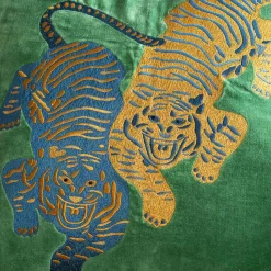 Tiger Embroidered Velvet Square Cushions