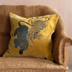 Tiger Embroidered Velvet Square Cushions
