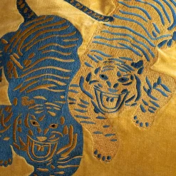 Tiger Embroidered Velvet Square Cushions