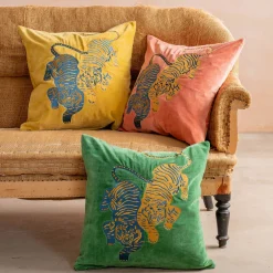 Tiger Embroidered Velvet Square Cushions