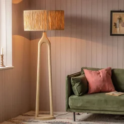 Twin Stem Wooden Floor Lamp