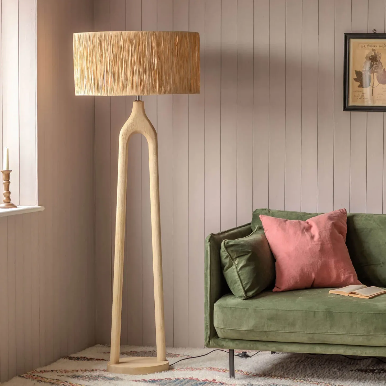 Twin Stem Wooden Floor Lamp