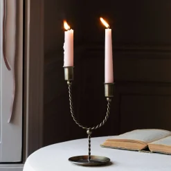 Twisted Antiqued Brass Double Candle Holder