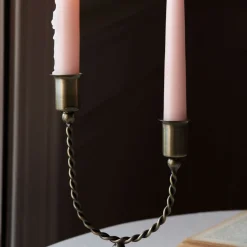 Twisted Antiqued Brass Double Candle Holder