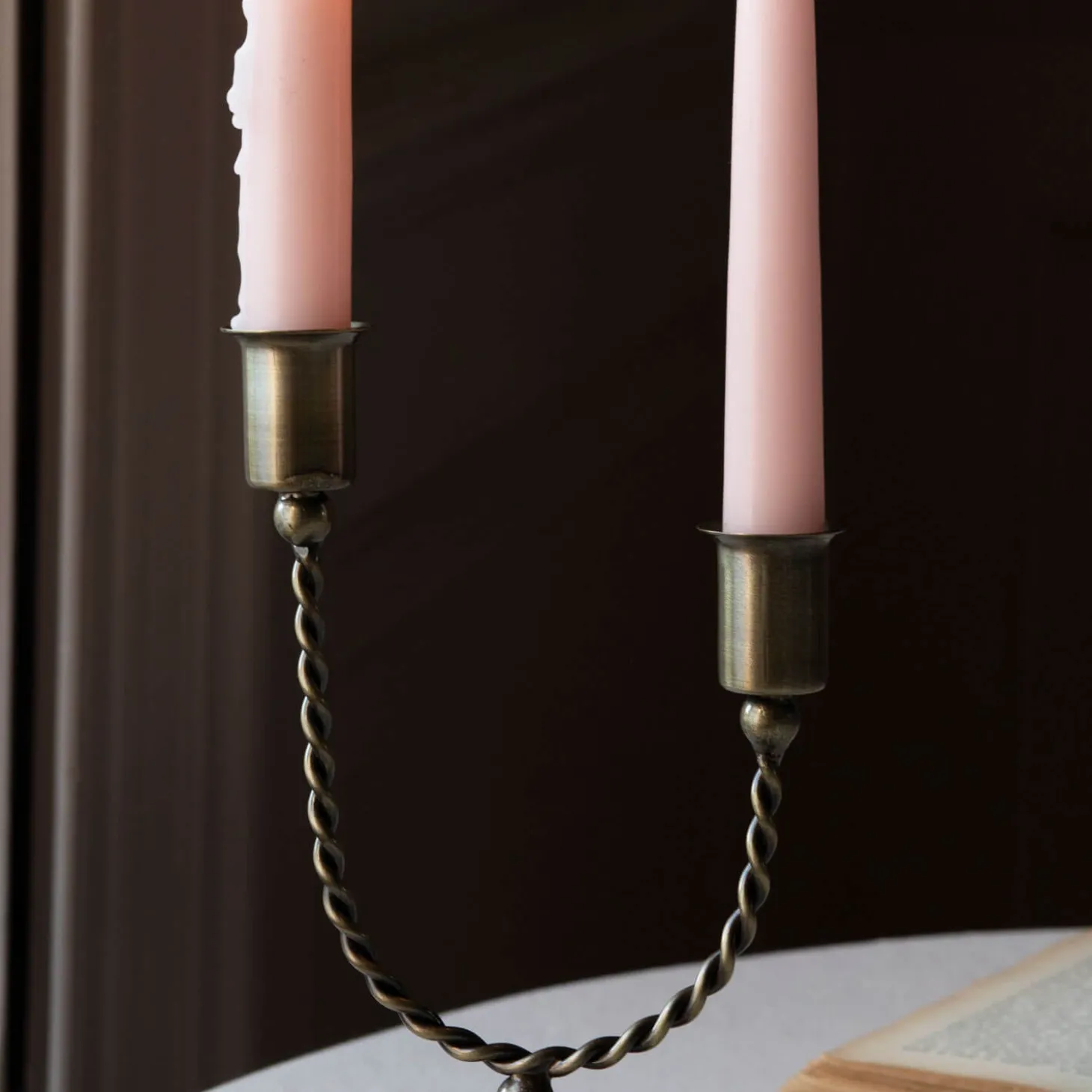 Twisted Antiqued Brass Double Candle Holder