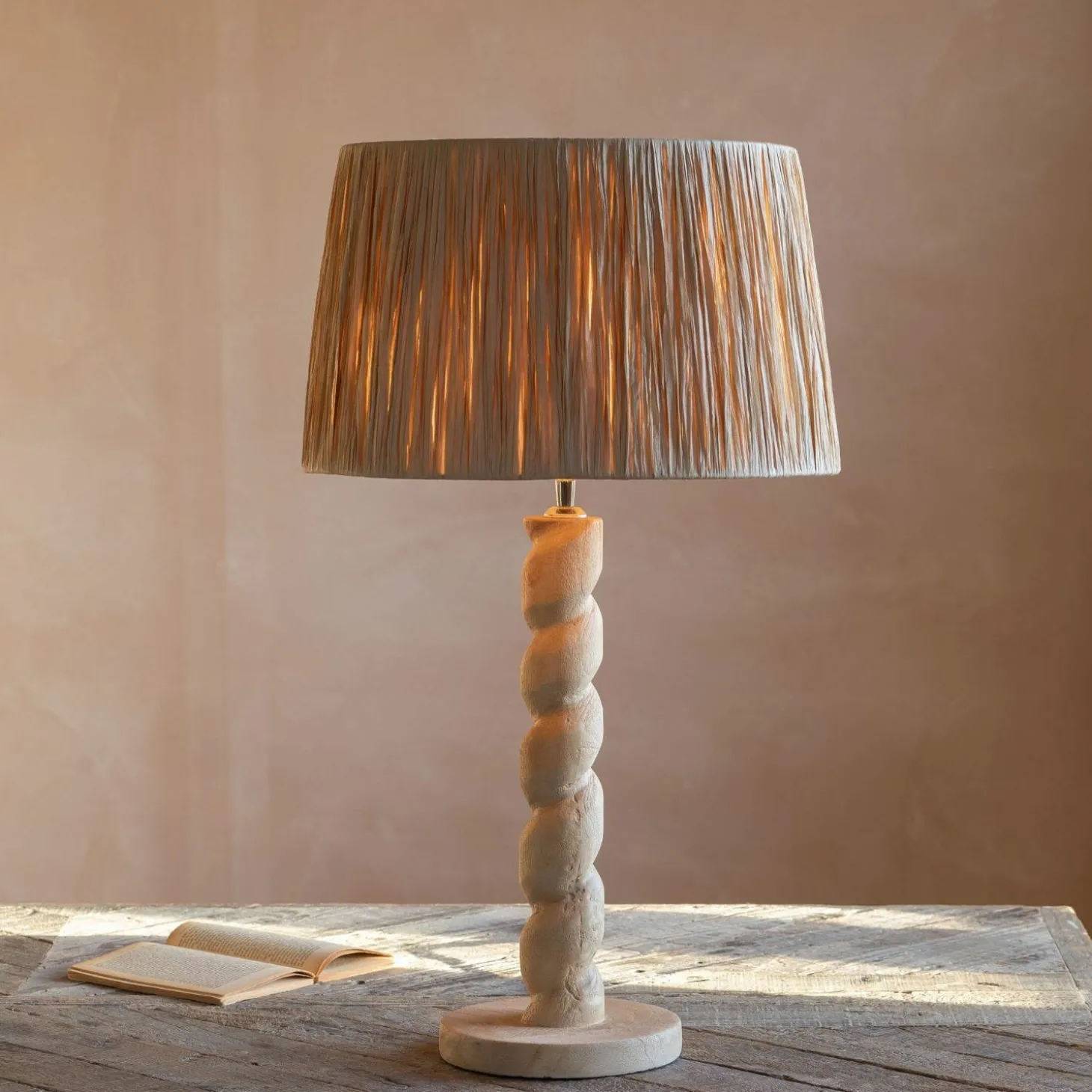 Twisted Natural Wood Table Lamp