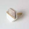 Two Tone Marble and Brass Hexagon Knob