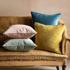 Velvet Square Cushions with Linen Trim