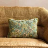 Viola Embroidered Green Velvet Rectangular Cushion