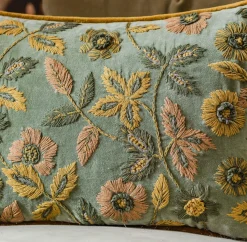 Viola Embroidered Green Velvet Rectangular Cushion