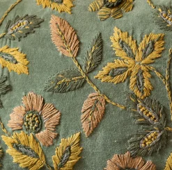 Viola Embroidered Green Velvet Rectangular Cushion