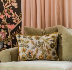 Viola Embroidered Linen Rectangular Cushion