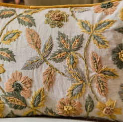 Viola Embroidered Linen Rectangular Cushion