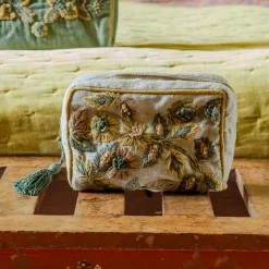 Viola Embroidered Linen Wash Bag