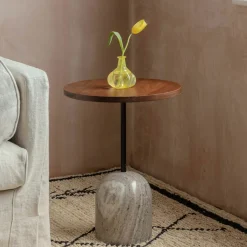 Waverly Wood and Marble Side Table