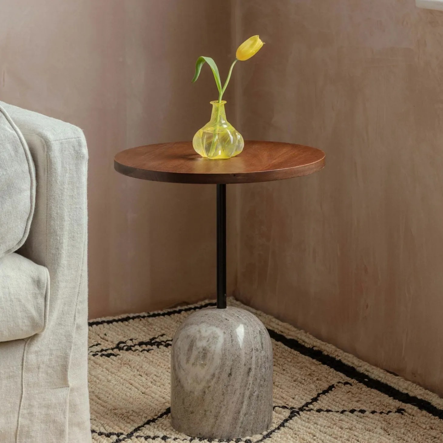 Waverly Wood and Marble Side Table