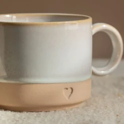 White and Brown Stoneware Mug with Heart Detail