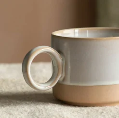 White and Brown Stoneware Mug with Heart Detail