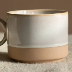 White and Brown Stoneware Mug with Heart Detail