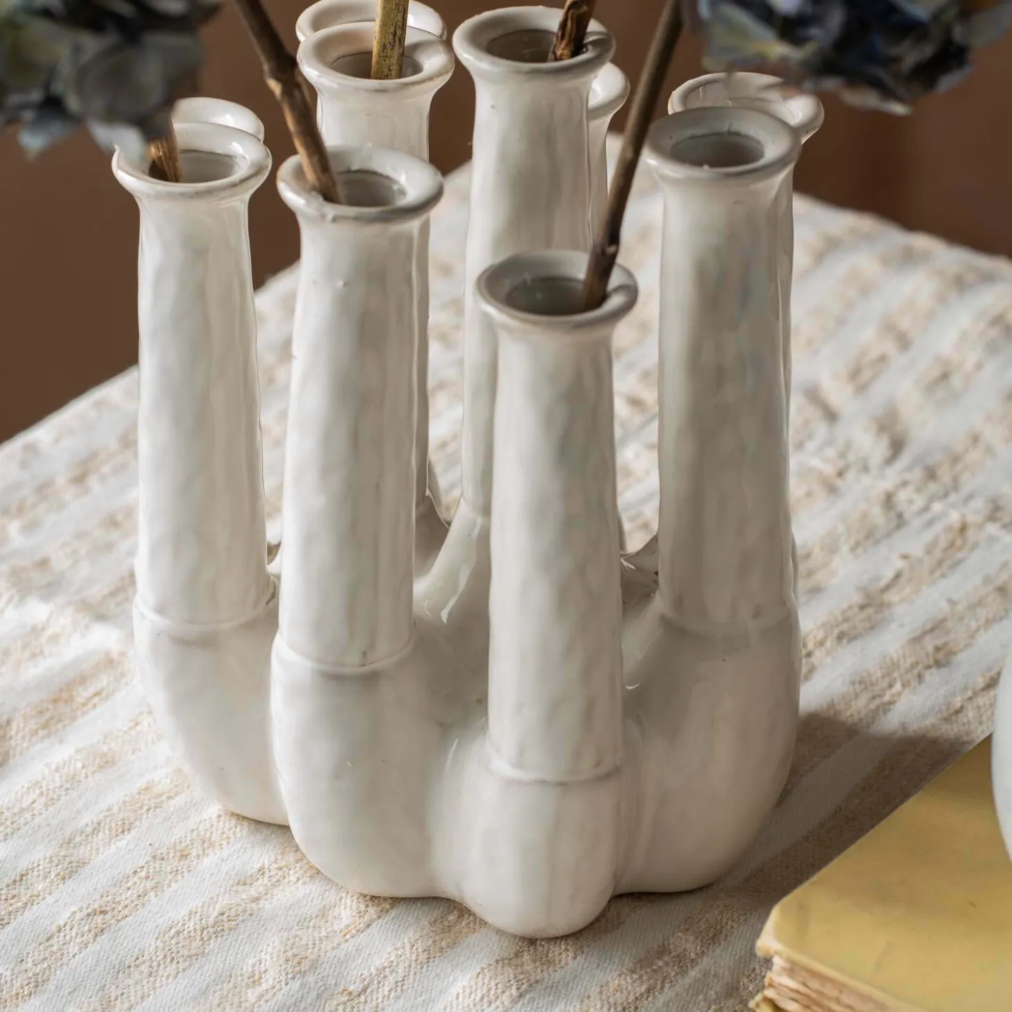White Ceramic Multi-Stem Vase