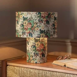 White Floral Tapestry Table Lamp