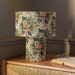 White Floral Tapestry Table Lamp