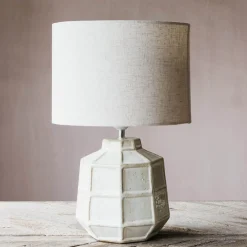 White Hex Lamp with Shade