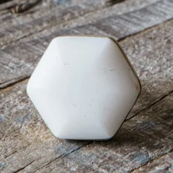 White Marble Domed Hexagon Knob
