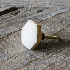 White Marble Domed Hexagon Knob